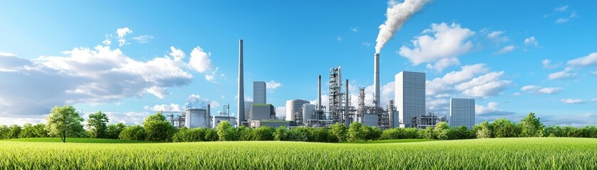 Obraz premium Modern Industrial Factory with Green Landscape