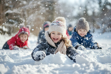 Children Joyfully Running Through Snow