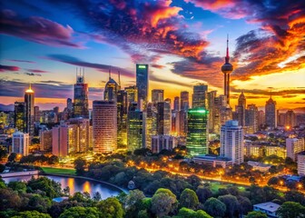 Fototapeta premium Breathtaking City Skyline Wallpaper in 4K Resolution - Perfect for Backgrounds and Displays