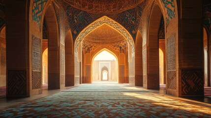 Obraz premium Stunning Islamic architecture featuring intricate geometric designs and calligraphy, reflecting the cultural significance of Ramadan.