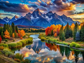 Obraz premium Breathtaking Landscape Photos for Painting Inspiration Featuring Mountains, Forests, and Rivers