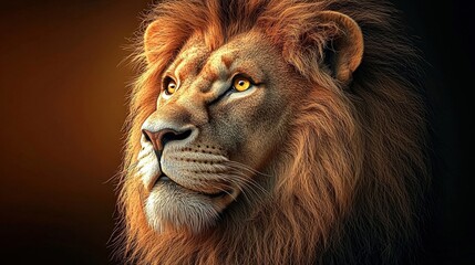 Naklejka premium Close up Portrait of Majestic Lion with Golden Eyes