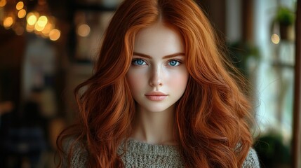 Beautiful Woman With Long Red Hair and Blue Eyes