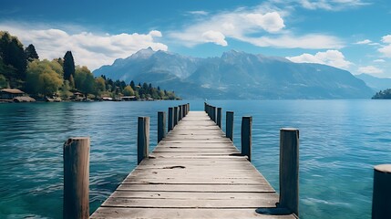 Obraz premium Urban skyline at dusk with a glowing sign reflected in water.
