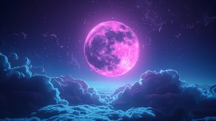 Obraz premium Vibrant Purple Moon Above Mystical Clouds - Made with Generative AI