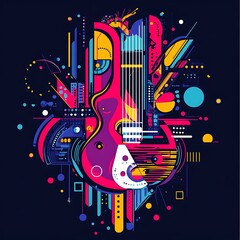 Obraz premium Abstract Geometric Composition Featuring a Guitar