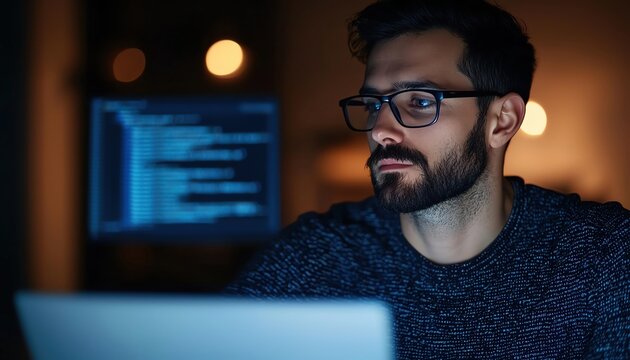 Full-stack developer working on cloud integration, coding in the background, modern software development process
