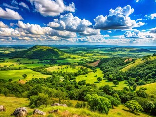 Obraz premium Breathtaking Zimbabwe Landscape with Rolling Hills, Lush Greenery, and Vibrant Blue Skies Above