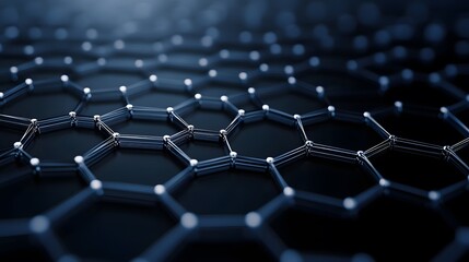 Fototapeta premium Abstract hexagonal network of metallic spheres and rods