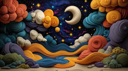 Obraz premium Abstract Night Sky with Clouds Moon and Stars