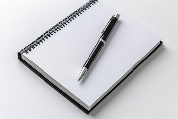 A plain notebook and pen on a white surface, representing the basic tools of learning in adult education