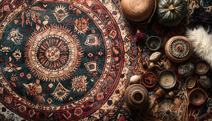 Obraz premium A collection of mandalas, dreamcatchers, and earthy tones, with intricate patterns and a warm, laid-back atmosphere