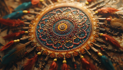 Obraz premium A collection of mandalas, dreamcatchers, and earthy tones, with intricate patterns and a warm, laid-back atmosphere