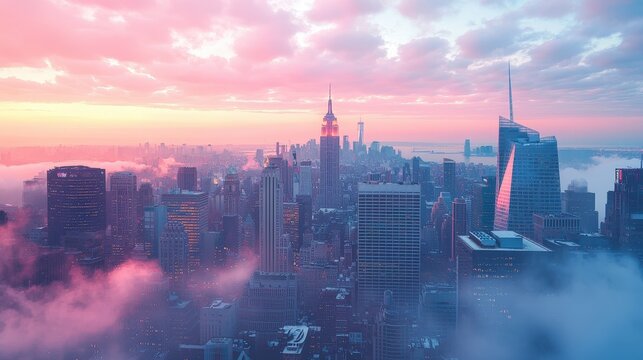 New York City Skyline Sunset with Clouds