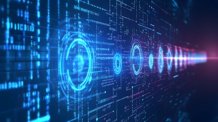 Obraz premium Abstract Digital Data Visualization with Glowing Blue Circles and Lines