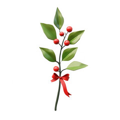 Obraz premium A red ribbon is tied around a green leafy stem