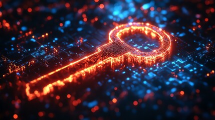 Luxurious illustration of digital identity protection with a glowing key symbol, on a sleek background, leaving space for copy