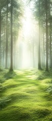 Fototapeta premium A forest path with sunlight shining through the trees
