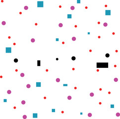 Graphic color texture includes dots and small shapes.