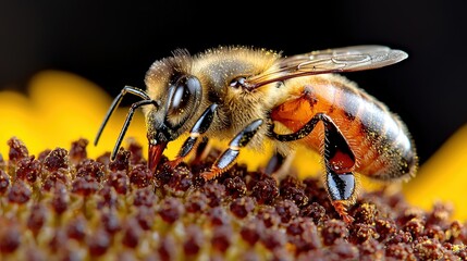 Honey Bee Collecting Pollen Close up Macro Photography