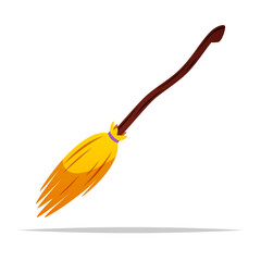 Cartoon witch broom vector isolated illustration