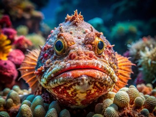 Obraz premium Captivating Close-Up Images of Stonefish Camouflaged in their Natural Coral Reef Habitat