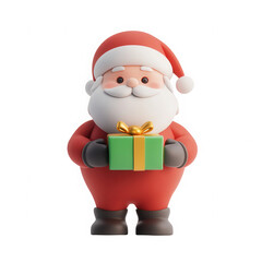 Obraz premium A cartoon character dressed in red and holding a green gift box