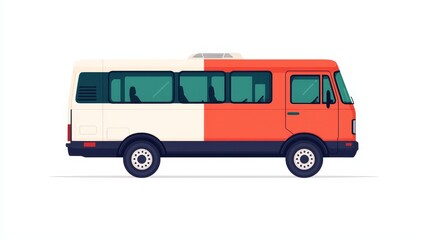 Retro Styled Minibus with Red and White Color Scheme on a White Background