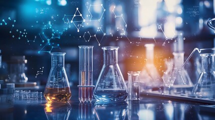Chemical Laboratory Equipment and Molecular Structure Diagrams