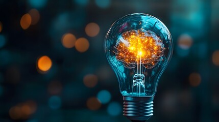 A Glowing Light Bulb with a Brain-shaped Filament