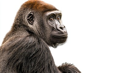 Obraz premium Close-Up Portrait of a Gorilla on a White Background - Majestic Primate in High Detail