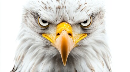 Close-Up of Majestic Bald Eagle with Intense Gaze on White Background - Perfect for Wildlife and Nature Photography