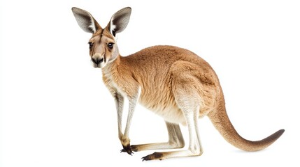 Fototapeta premium Kangaroo on White Background - Isolated Image of Australian Wildlife Animal in Studio Setting