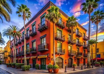 Fototapeta premium Charming hotel exterior in Las Palmas, Hollywood with beautiful architecture and vibrant surroundings