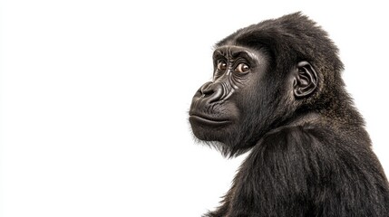 Naklejka premium Close-Up Portrait of a Gorilla on White Background Showcasing Detailed Facial Features and Fur Texture