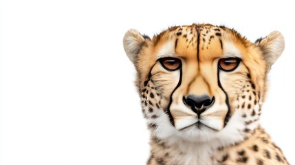 Close-Up Portrait of a Majestic Cheetah on a White Background - Perfect for Wildlife and Nature Themes