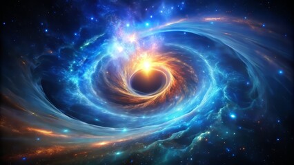 A mesmerizing, iridescent quasar, glowing with an ethereal intensity, its central black hole shrouded in a swirling vortex of radiant, electric-blue gas.