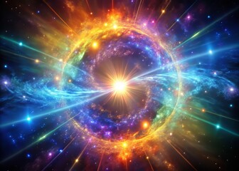 Fototapeta premium Majestic, shimmering quasar, suspended amidst a kaleidoscope of colors, its luminescent glow casting a hypnotic spell on the viewer.