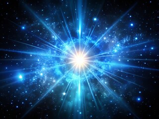 Fototapeta premium Radiant, star-like quasar, blazing with an intense, electric-blue light, set against a deep, inky blackness, punctuated by sparkling starlight.