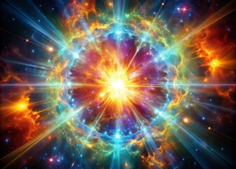 Fototapeta premium Quasar's core, ablaze with nuclear fusion, radiating a kaleidoscope of colors and light