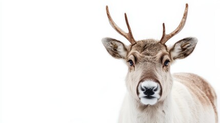 Majestic Reindeer on White Background - Close-Up of Beautiful Animal with Antlers in Winter Setting