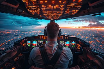 Pilot in Cockpit A pilot in the cockpit of an aircraft