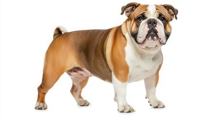 Obraz premium Adorable English Bulldog Standing on White Background - Full Body Shot of Cute Pet Dog