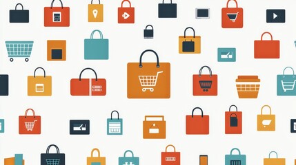 Colorful Icons Representing Various Transactions and Shopping Concepts in a Modern Digital World