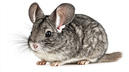 Obraz premium Adorable Chinchilla on White Background - Cute and Fluffy Rodent Animal Stock Photo for Pet and Wildlife Enthusiasts