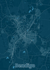 Bendigo, Australia artistic blueprint map poster