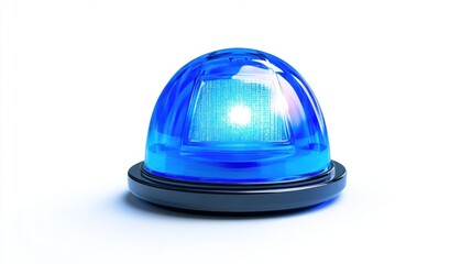 A glowing blue emergency siren light flashing brightly, isolated on white