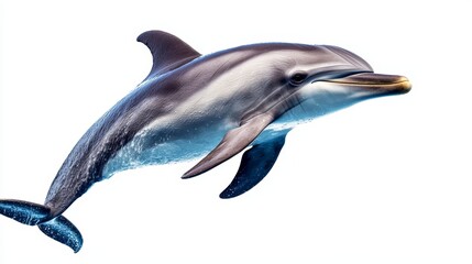 Obraz premium Stunning Dolphin Swimming Gracefully on a White Background - Perfect for Marine Life and Wildlife Themes