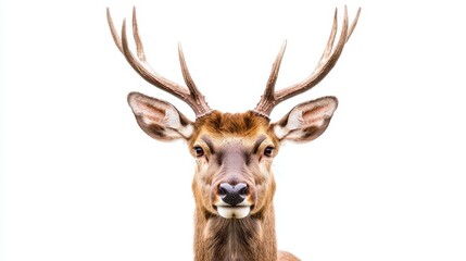 Fototapeta premium Majestic Deer with Antlers on White Background - High-Resolution Wildlife Stock Photo for Nature and Animal Lovers
