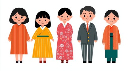 Happy Middle Class Family in Traditional Clothing Standing Together Smiling